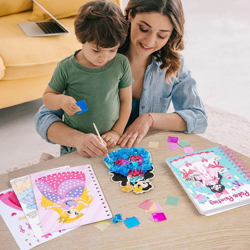 3 in 1 Drawing Book for Girls, Princess Dress-up Activity Book, Stickers, Poking, Puzzle Puncture Painting, Kids DIY Craft Kit