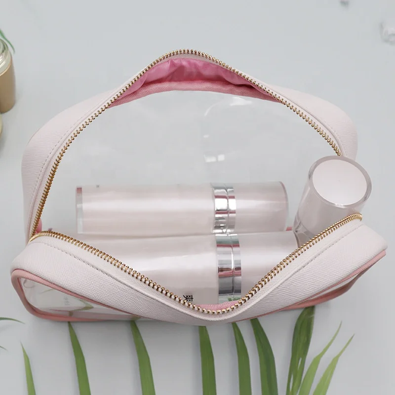 
Waterproof Window Frosted Small Travel Pvc Clear Carry Transparent Pu Leather Toiletry Bag 