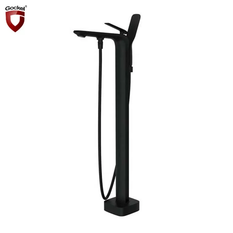 Contemporary Floor Mounted Matt Black Freestanding Bathtub Faucet Shower Bath Taps