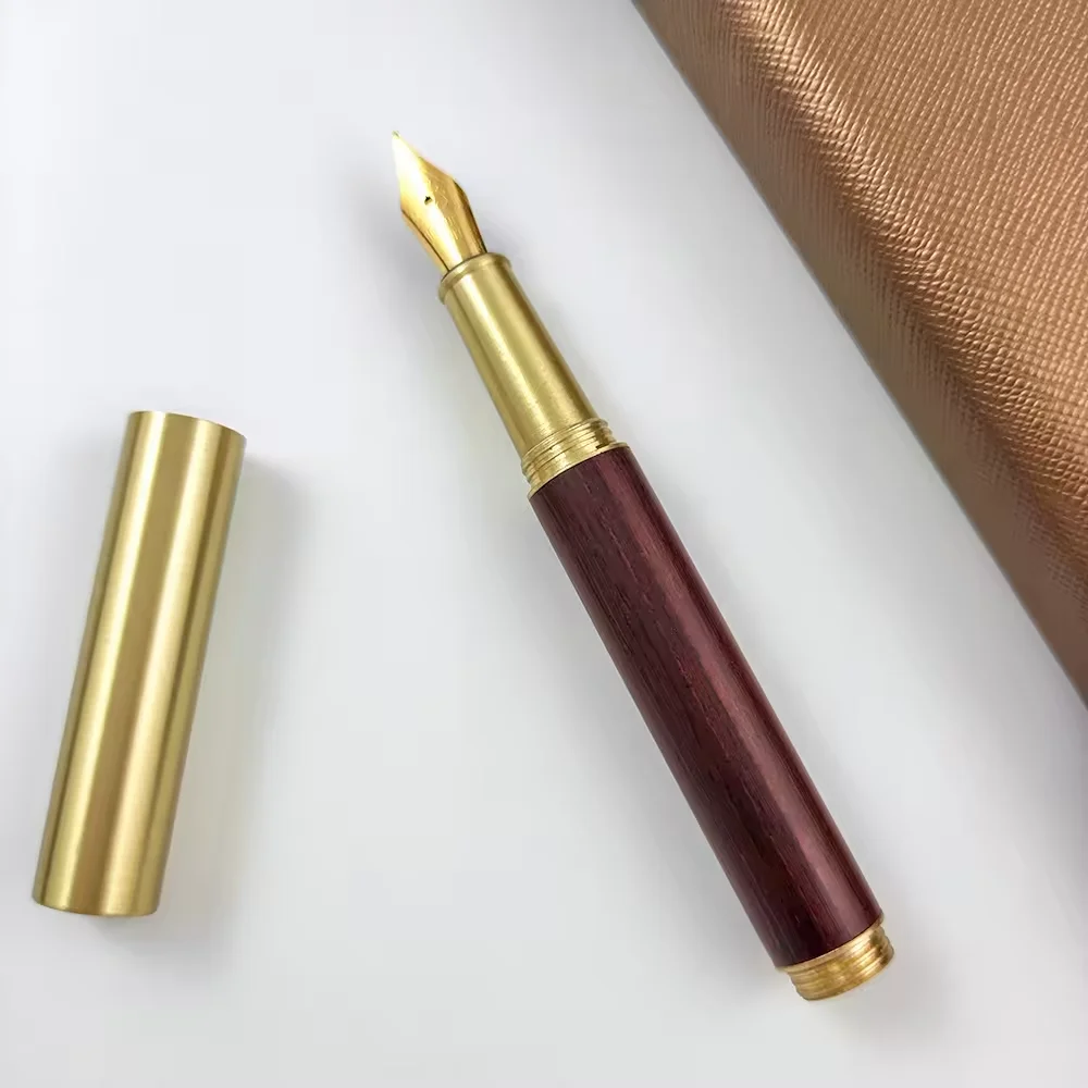 Mini Wood calligraphy   pen Brass Cap Runty Wooden Pocket Fountain Pen
