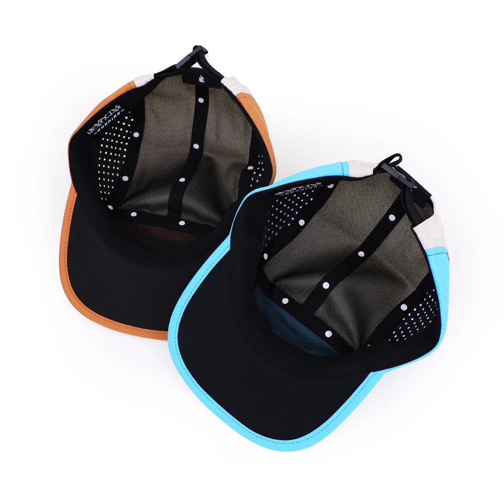 Custom Logo Laser Cut Perforations 5 Panel Running Cap Waterproof 5 Panel Performance Hat