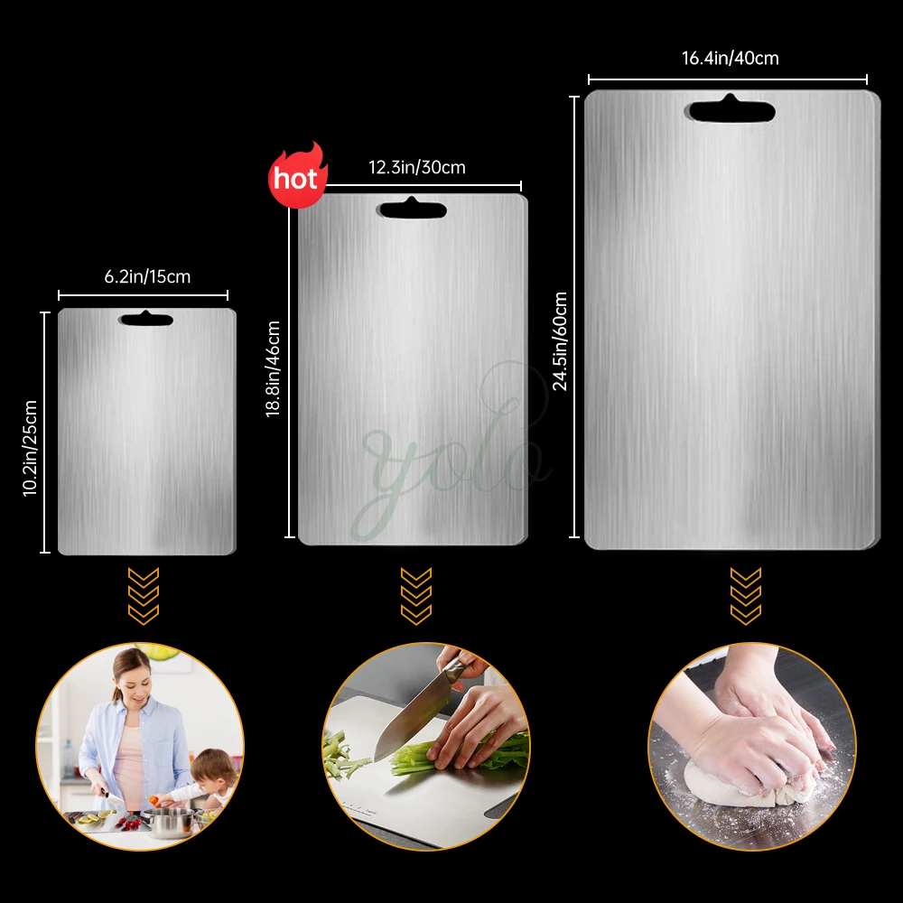 double sides Dishwasher Safe Non Moldy FoodGrade Metal Chopping Block 316 Stainless Steel Titanium Cutting Board set for Kitchen