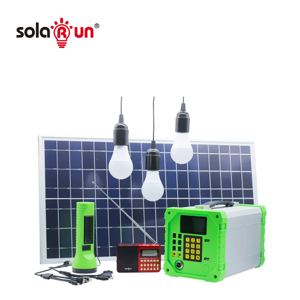 Off-grid Solar System Paygo Lighting and Phone Charging Powered by Solar Panel Standing TV Fan Cooling