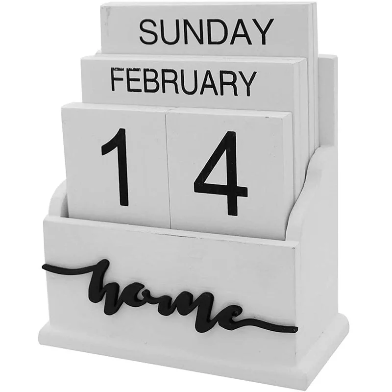 Wooden building blocks flip card week and month display card desk calendar for desktop