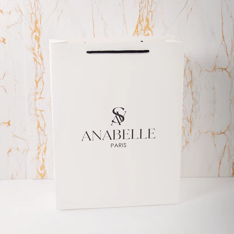 Black Ribbon Handle Luxury Custom HD Printed Cosmetic Boutique Gift Shopping Paper Bag with Your Own Logo