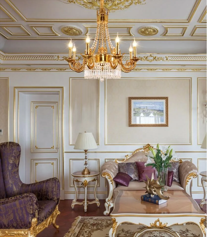 European Royal Luxury Golden Crystal lamp popular Decoration Candle Design Pendant Lamp Hotel Home Living Room Fancy Chandelier