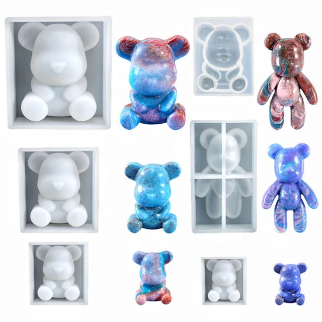 DLR1224 Wholesale 3D Standing Bear Sitting Bear Ice Cube Tray Resin Mold Making Candy soap candle Silicone mold