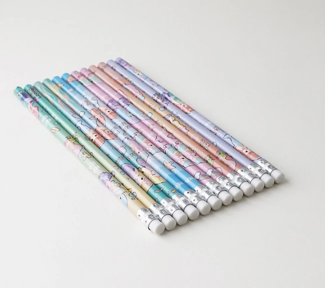 Promotional Mermaid Pattern Pencil Custom Printed Pencil HB Wooden Pencil with Eraser Set