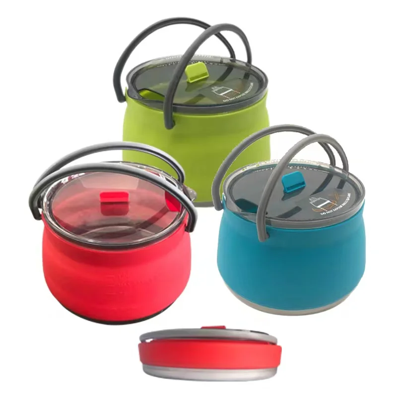 Customizing High Quality 1L Functional Collapsible Silicone Pot Camping Cooking Kettle for Hiking Outdoors