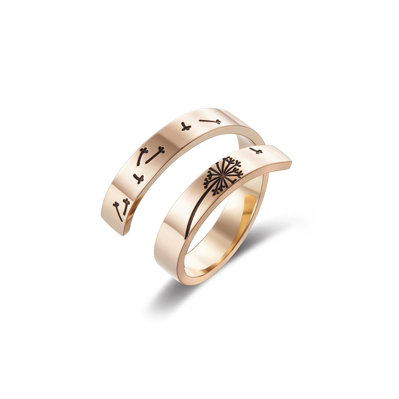 Female Plated Silver rose Color  Wedding Ring gift Mountain Dandelion double Ring For Women