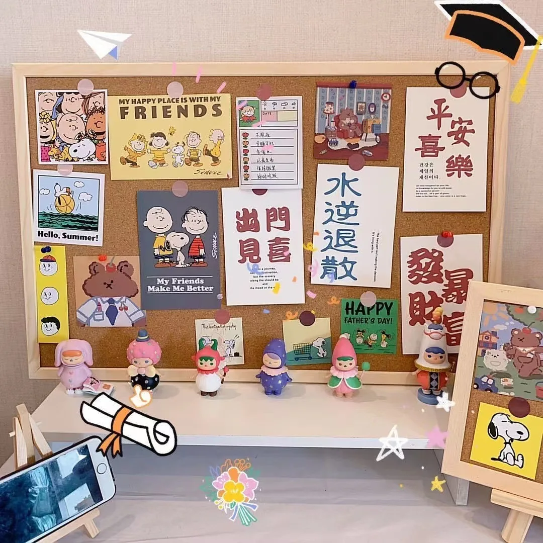 Hot sale 40x60CM INS style celebrity message board Dormitory simple solid wood frame photo wall cork board office stationery