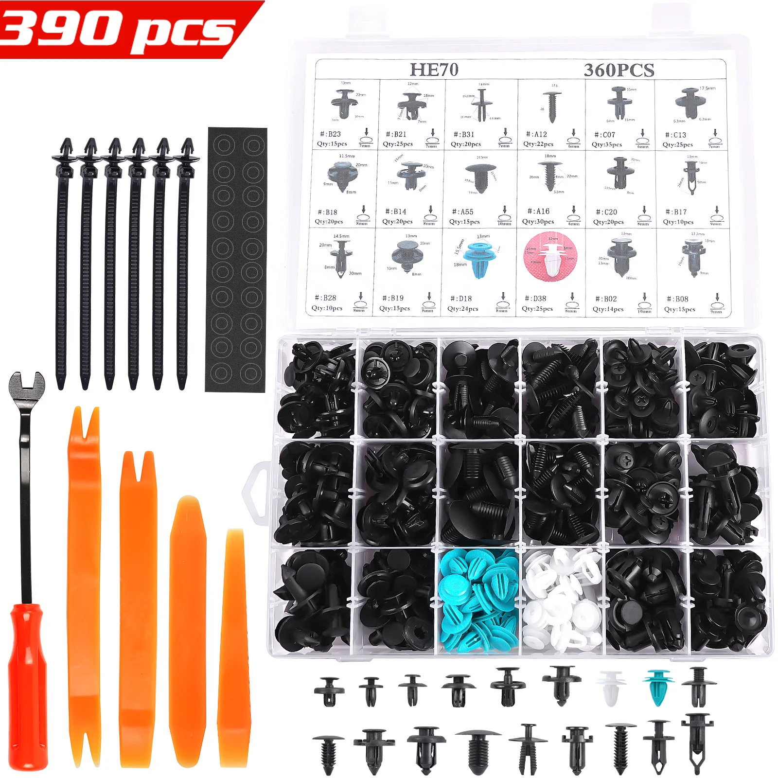 390PCS Car Plastic Automotive Push Retainer Door Panel Trim Clips & Auto Body Fasteners Assortment Fender Rivet Bumper Kit Set