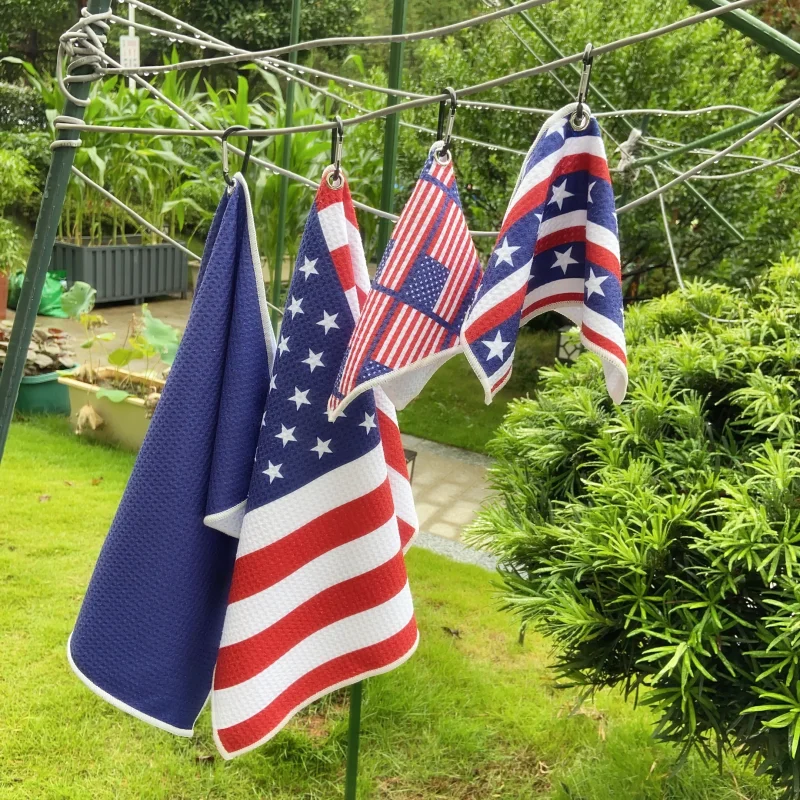 4 pieces set American Flag USA & Navy Solid Golf Towels for Golf Bags with Clip embroidery logo golf towel magnetic