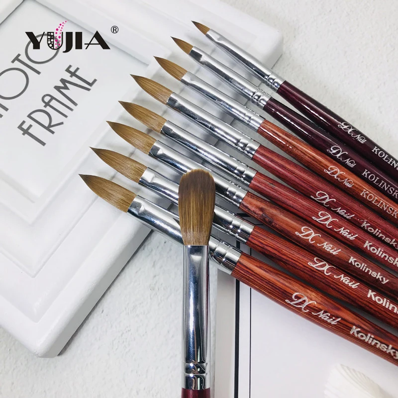 Новая акриловая щетка с красными колонковыми волосами, ручка из розового дерева, 10 разных размеров, кисть для дизайна ногтей