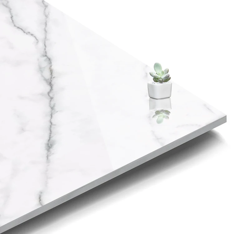 Lobby Hotel High Quality Full Glazed Metallic White Tile Floor and Wall Porcelain Marble Look Carrara White Square Tiles 80x80