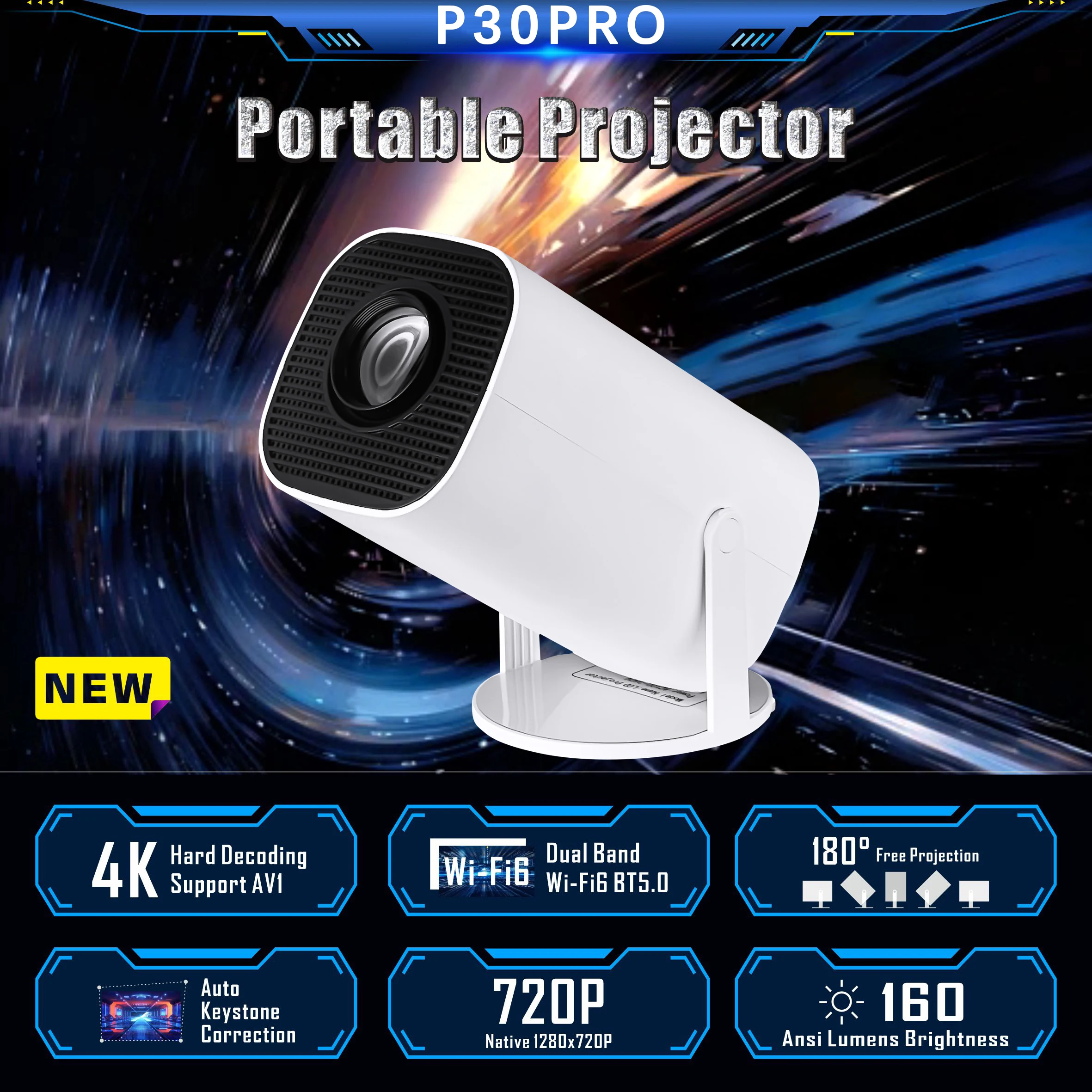 P30 Pro Android Projector Upgrade wireless portable projector android 11 4k WIFI6 720P GAME PROJECTOR