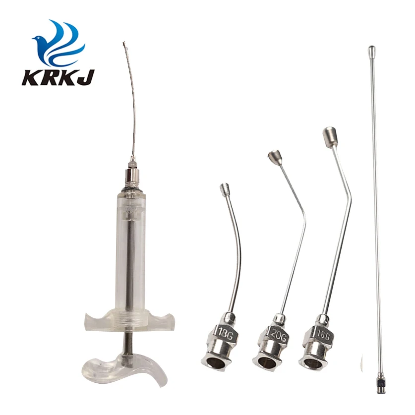 CETTIA Veterinary match syringe drencher injection feeding brass material curved needles nozzle set for bird mouse