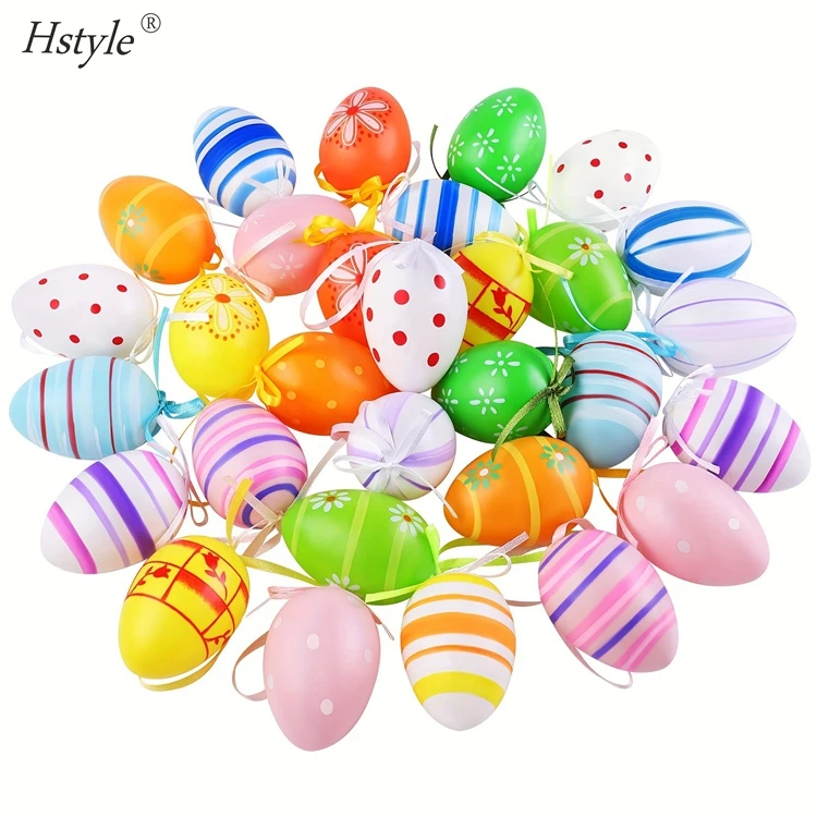 12pcs/pack New Colorful Egg Hanging Ornaments Easter Decoration Plastic Decorative Hand Painted Eggs Crafts Ornaments SD1687