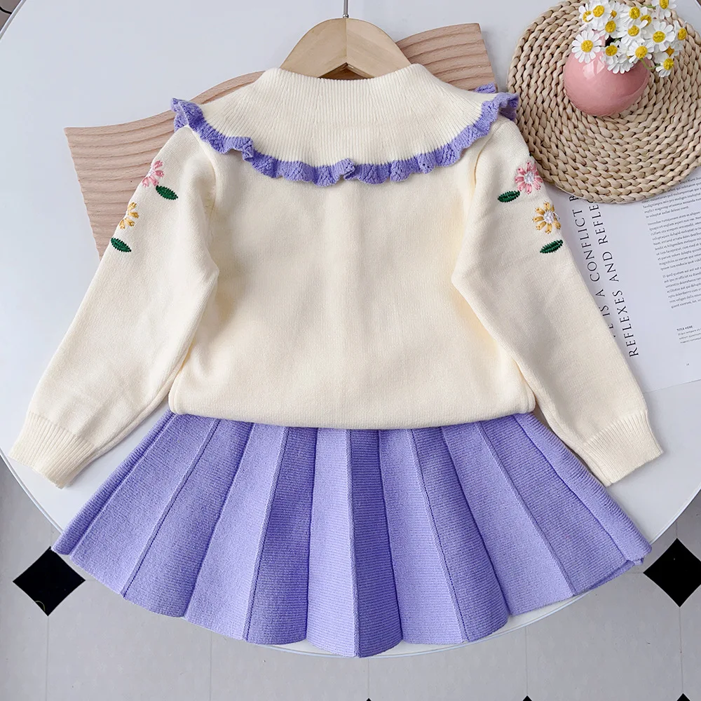 winter wholesale kids clothing sets little girls sweater dress flower long sleeve Korean ruffles boutiques fashion 233