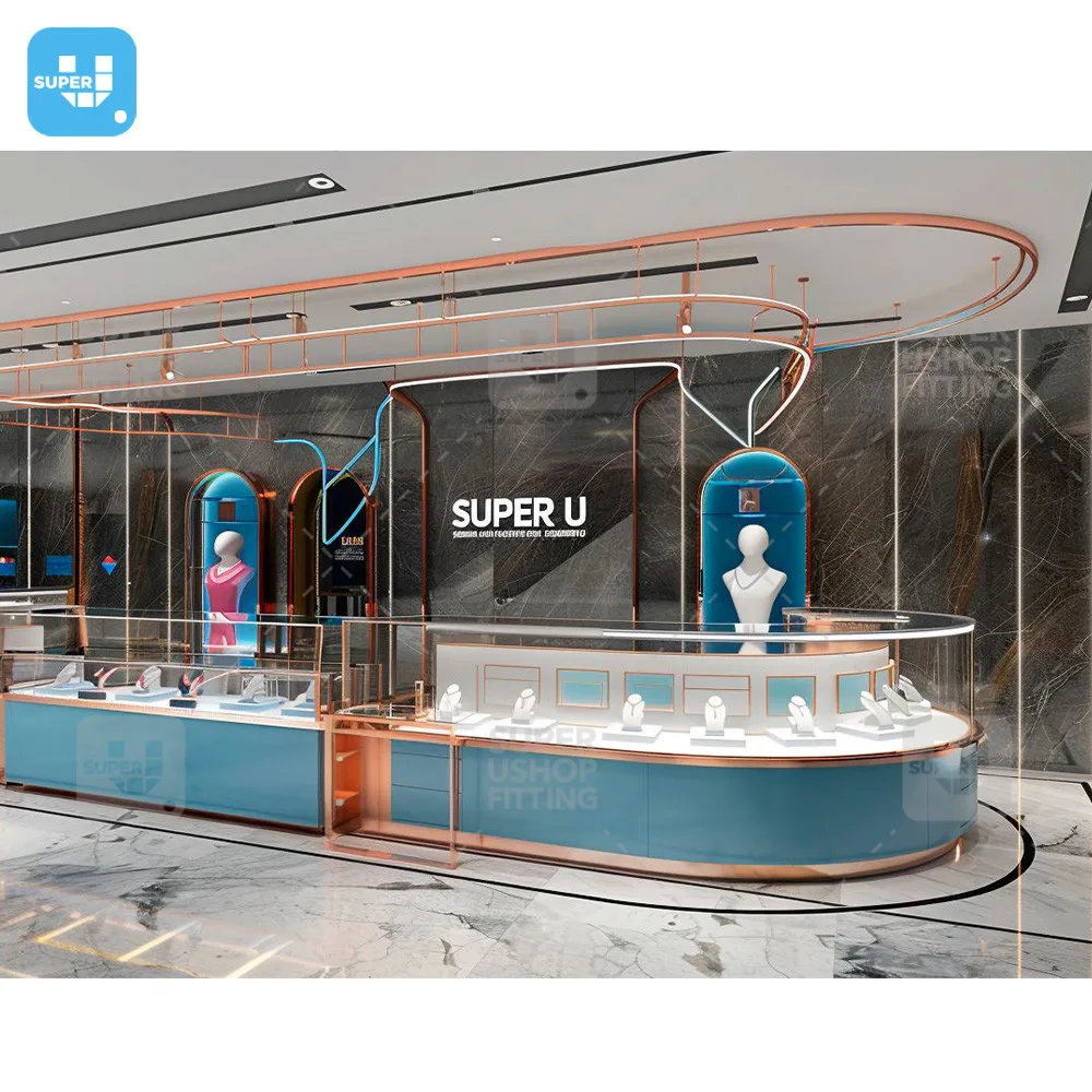 Necklace Counter Mall Kiosk Fine Jewelry Store Display Furniture Lockable Glass Jewelry Counter Showcase
