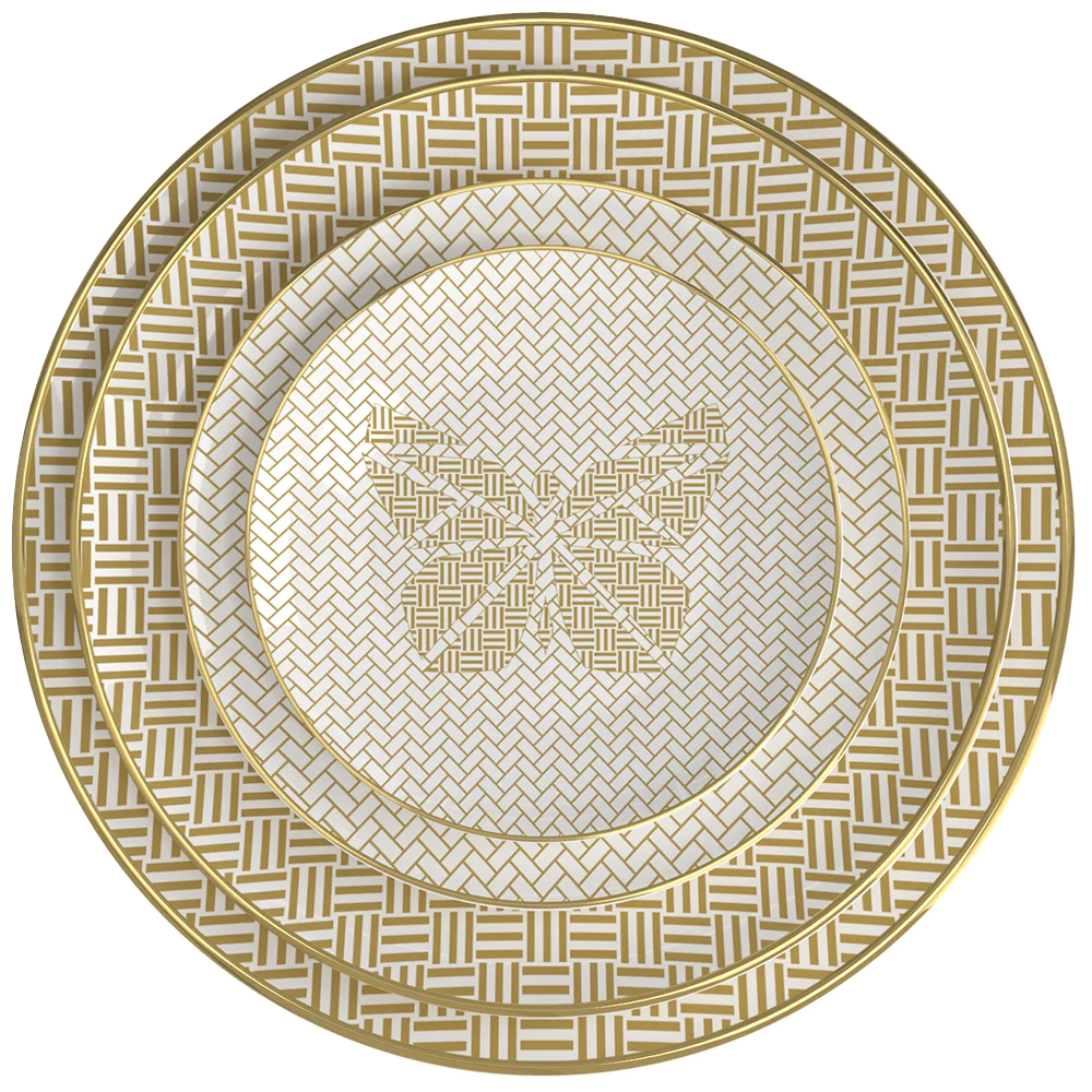 Luxury Golden Bone China Dishes Set Art Decor Leaves Dinner Set Wedding Plate Set Tableware for Event&Rental