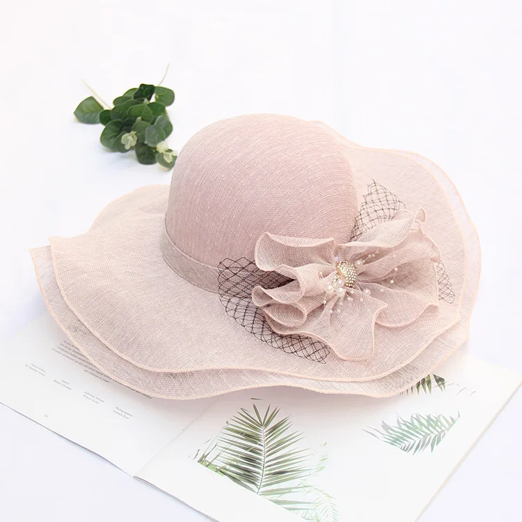 2022 Summer New Wavy Cotton And Linen Beach Hat Ladies Korean Flower Large Eaves Socialite Sun Hat