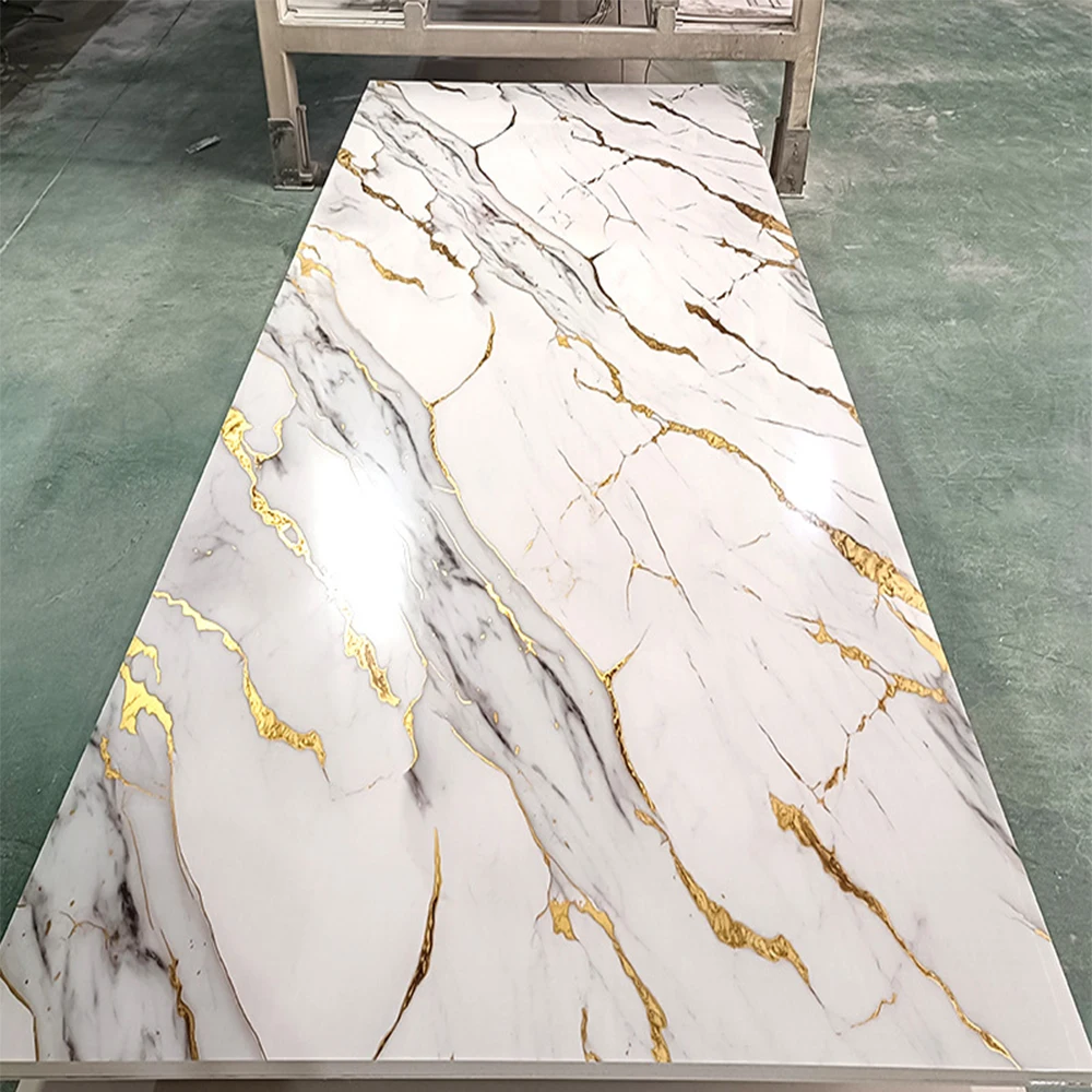 Carbon Rock Board Manufacturer Glossy Stone Grain Veneer UV Background Marble Sheet Wall Panels Faux Pvc Marble Wall Panel