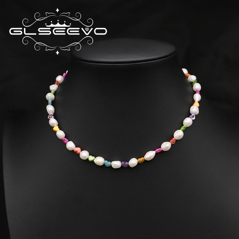New Kawaii Colorful Artificial Stone Love Charm Necklace  Freshwater Pearl Girls 2022 Fashion Necklace Fine Jewelry