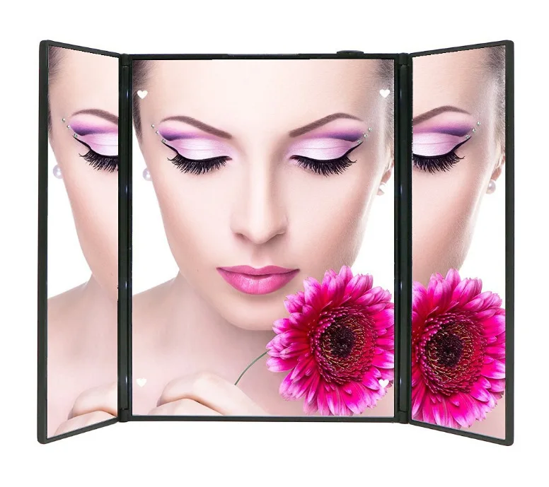 Rectangular Tri-Fold Illuminated Makeup Mirror Wall Hairdressing Mirror Hang on Door Self Mirror
