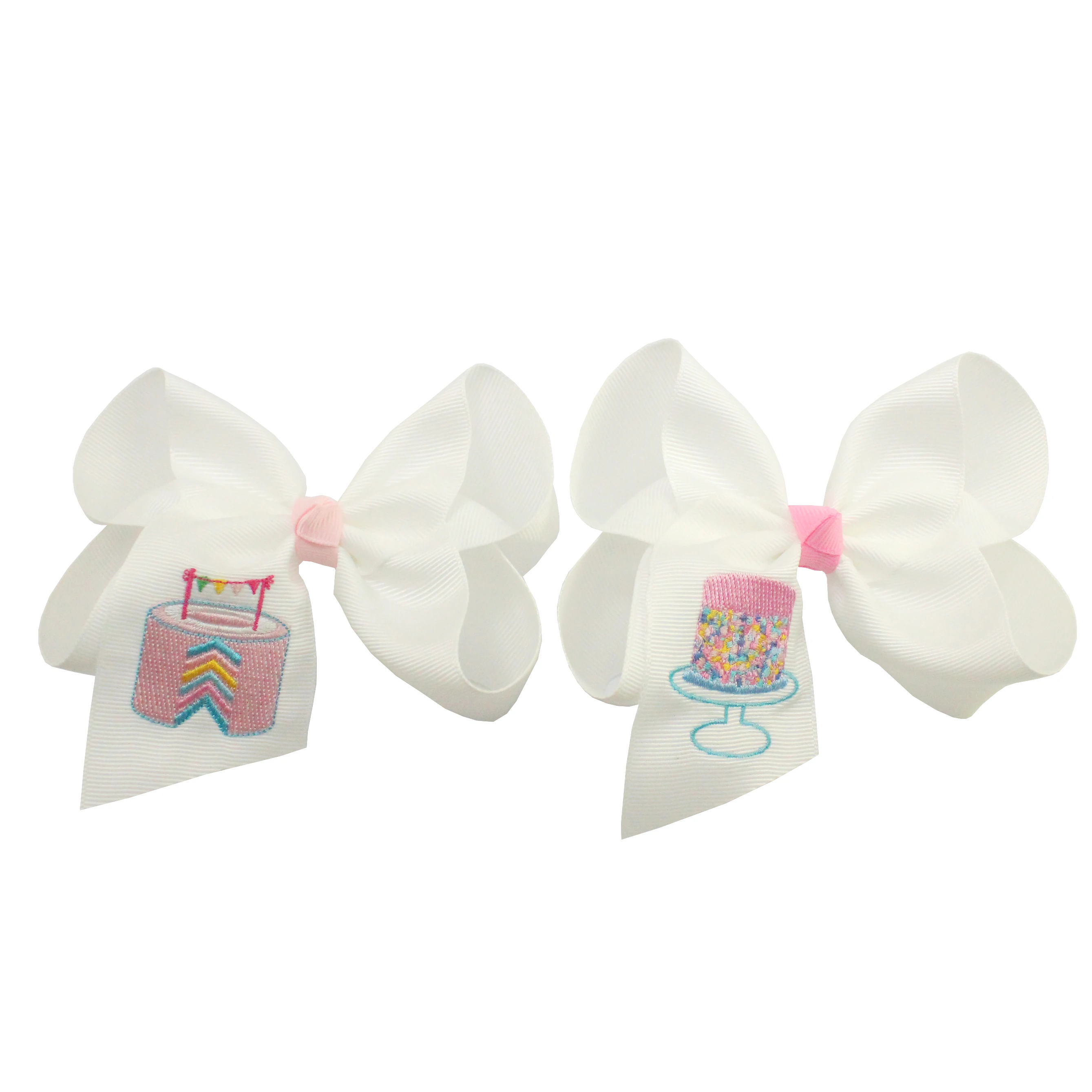 wholesale 5 inch Customizable embroidery hair bows flower  hair clips  for girls