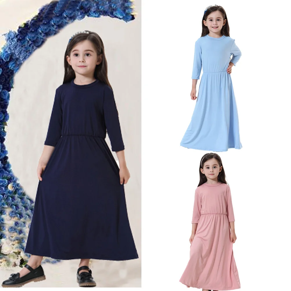 Fuyu Wholesale Muslim Newborn Infant Baby Girls Prayer Dress Muslim Clothes with Hijab Two Piece Set