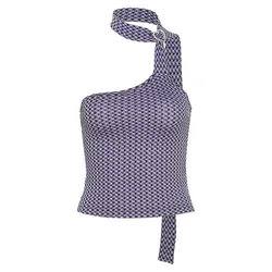 Purple Halter Top Sexy One Shoulder Heart Button Cropped Camis Summer Women Slim Stretch Corset Streetwear Backless Tanks Camis