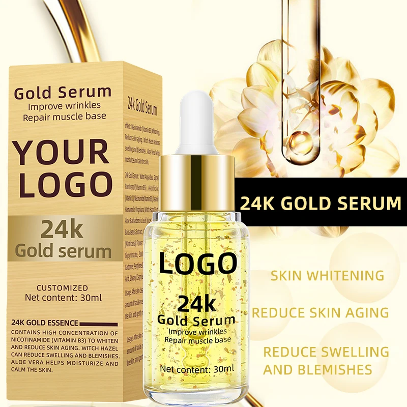 24 K Gold Serum Organic Gold Serum Facial Skin Pure 24k Gold Face Serum Moisturizing Firming Anti Aging Skin Care Essential Oil