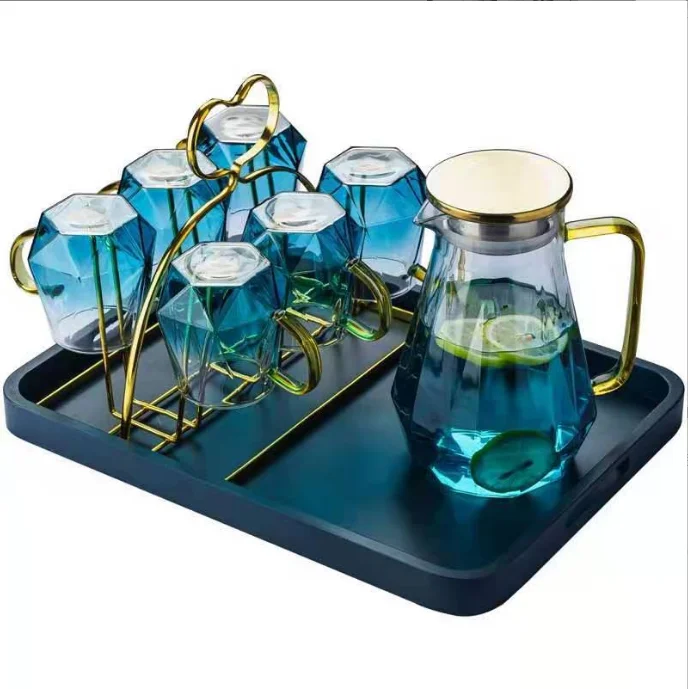 Custom Printed Quality Cold Water Carafe Borosilicate Glass Jug Cold Water Kettle With Color Handle