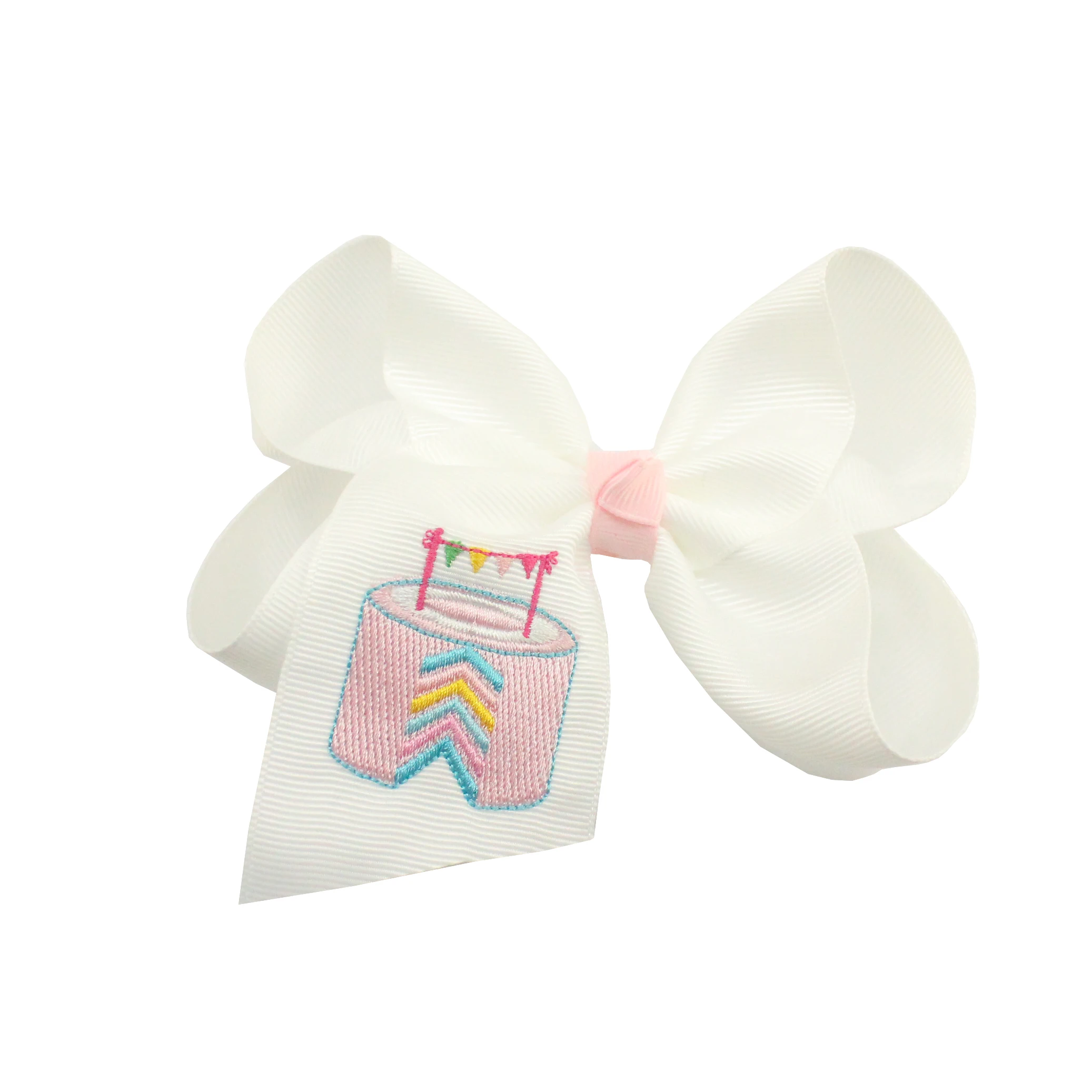 wholesale 5 inch Customizable embroidery hair bows flower  hair clips  for girls