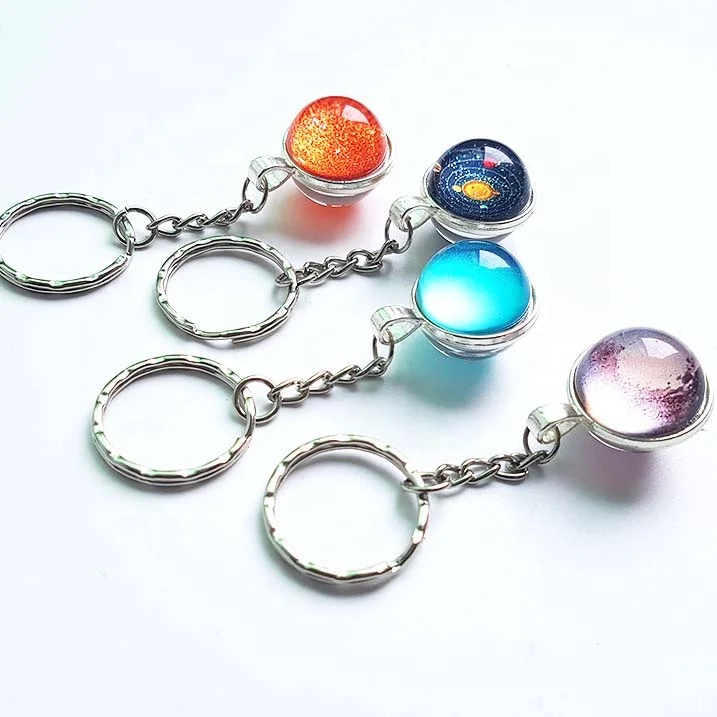 Novelty Gifts Planet nebula Llaveros glass balls key chains ice globe crystal lampwork beads craft metal