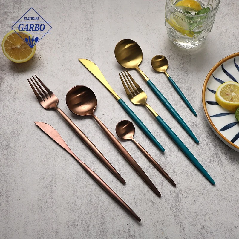 Wholesale 24pcs Matte Stainless Steel Flatware Classical Vintage Rosa Gold Silverware Set Cutlery Copper Cutlery Set