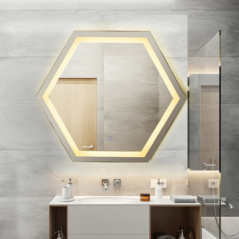 Led Illuminate Bathroom Mirror Frameless Dimmable 3 Color Round Wall Hung High End Anti-fog Smart Touch Makeup Mirror