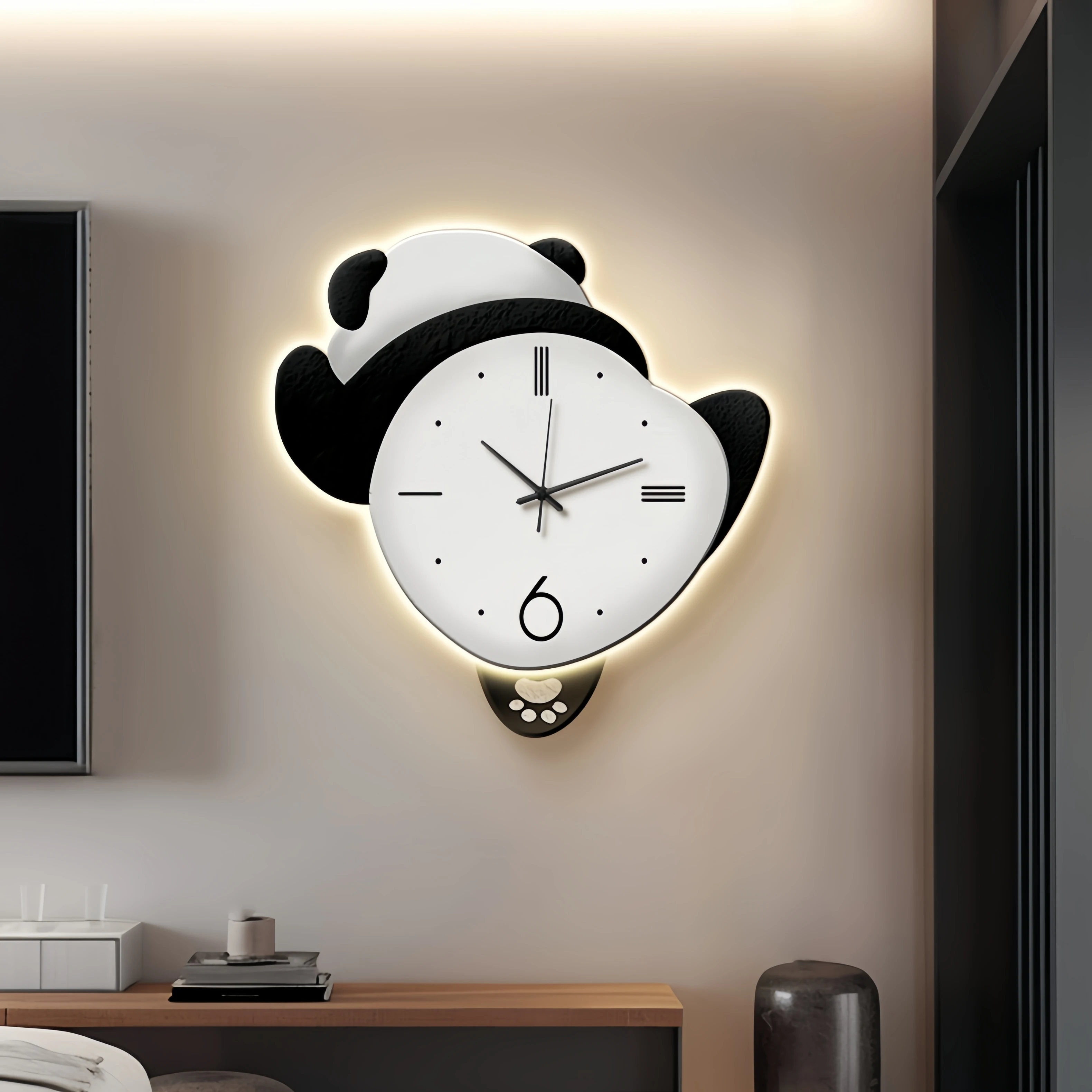 New Trend Nordic acrylic UV cutting sandstone surface decorative panda painting with led lights decoration interior house