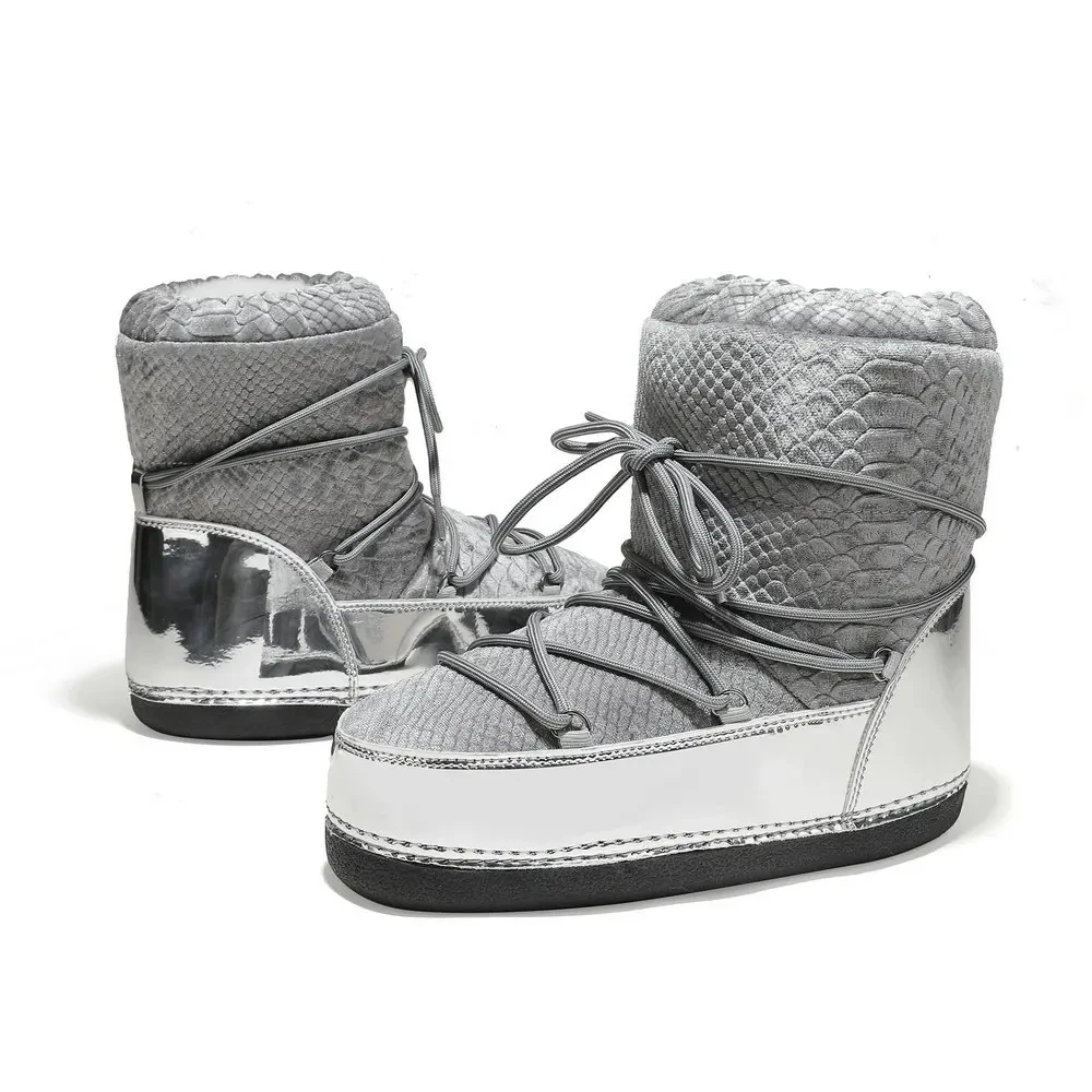 2023  Women Lace-up Ankle Winter Ski Snow Boots Female Platform Non-slip Thick Warm Plush Cotton Boots Women Boots
