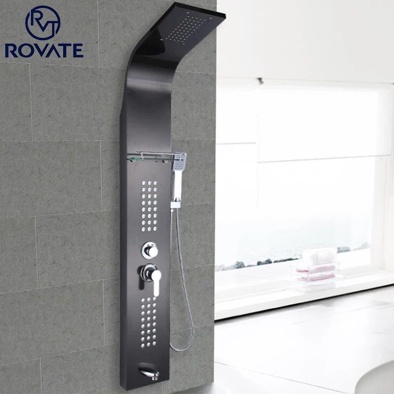 ROVATE черный класса люкс 304 душевая стойка из нержавеющей стали 4 функции Массажная