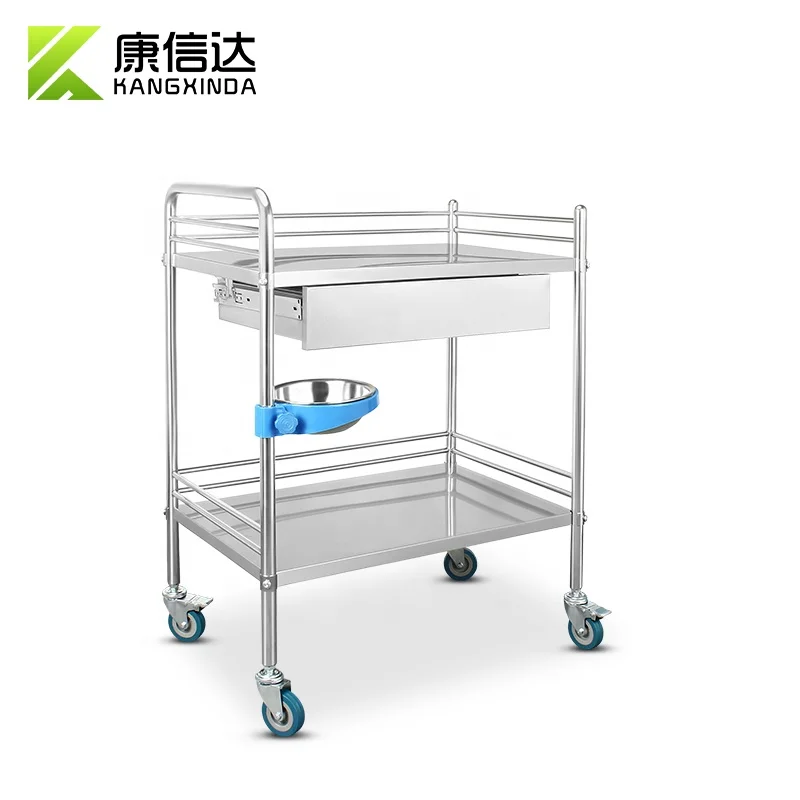 
Detachable Stainless Steel Hospital Medical Trolley Cart with Wheels and Drawer 