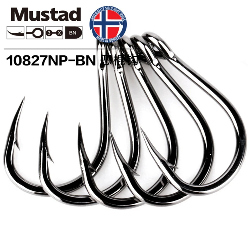 Mustad 10827 strong fishing hooks 1/0 2/0 3/0 4/0 5/0 6/0 7/0 9/0 10/0 1/0 12/0 High quality carbon steel hook jigging hooks