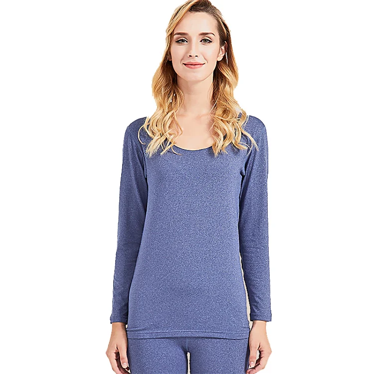 
Custom Womens Long John Set Smooth Knit Round Neck Thermal Underwear with Multi-Colors 