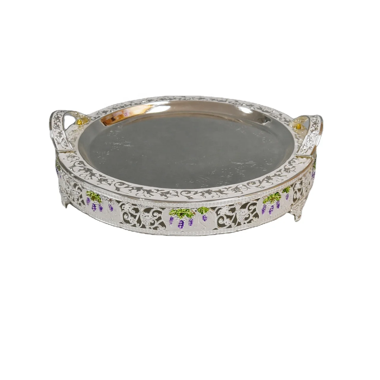 Party gift German silver metal silver plated dry fruit nut display plate with enamel