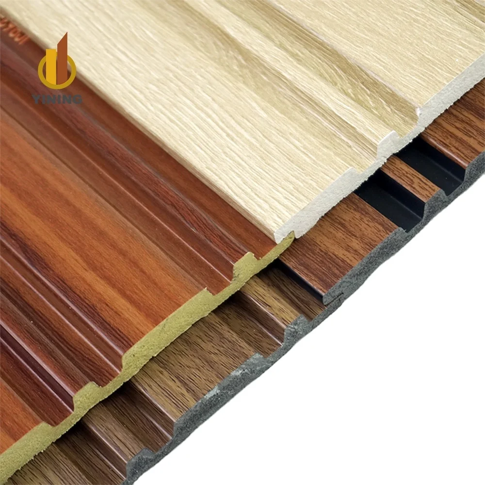 YINING PS Gold 3d Interior Wall Panel Pvc Fluted Wall Board  Luxury