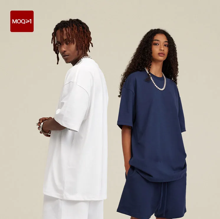 Custom High Quality 100% Cotton 305G Heavyweight Streetwear Round-neck Plus Size Drop Shoulder Plain Blank T-Shirt For Men