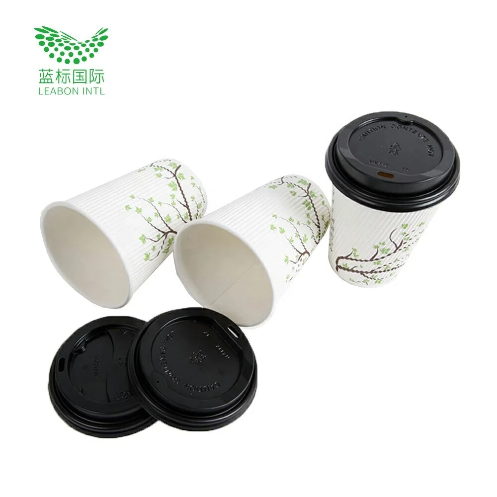 China online  wholesale paper pulp cheap 16oz ripple wall coffee tea paper cup recyclable material with lid