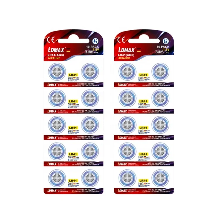 LDMAX Factory Eco-friendly L736 GP92A 192 392 AG3 1.5v LR41 Alkaline Battery Button Cell for LED light