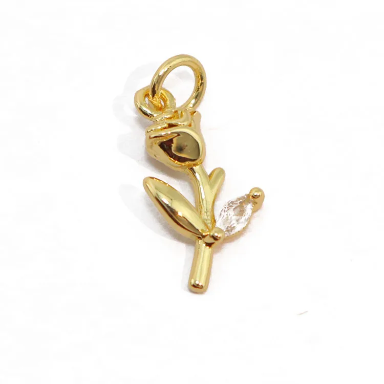 CZ8859 Mini Little 18k gold plated cubic zirconia micro cz pave Guitarist guitar Rose Flower with marquise cz leaf charm Pendant